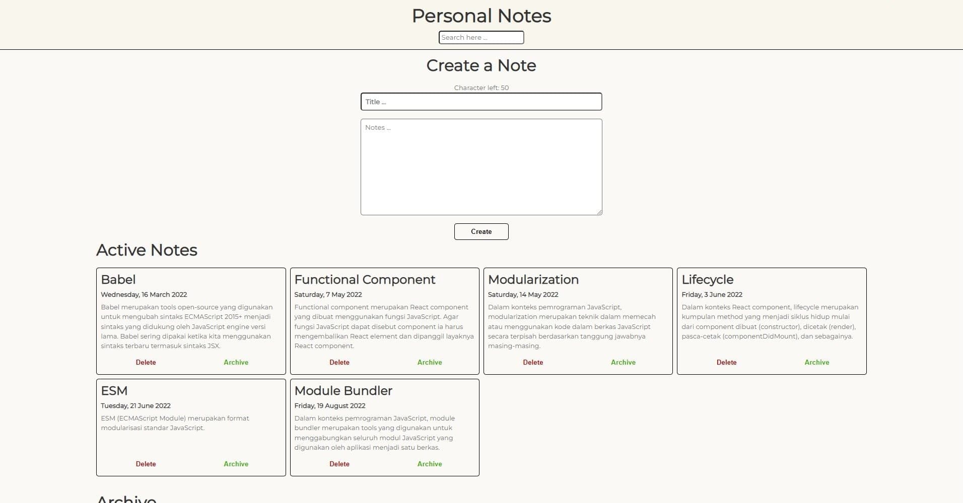 Personal Notes App